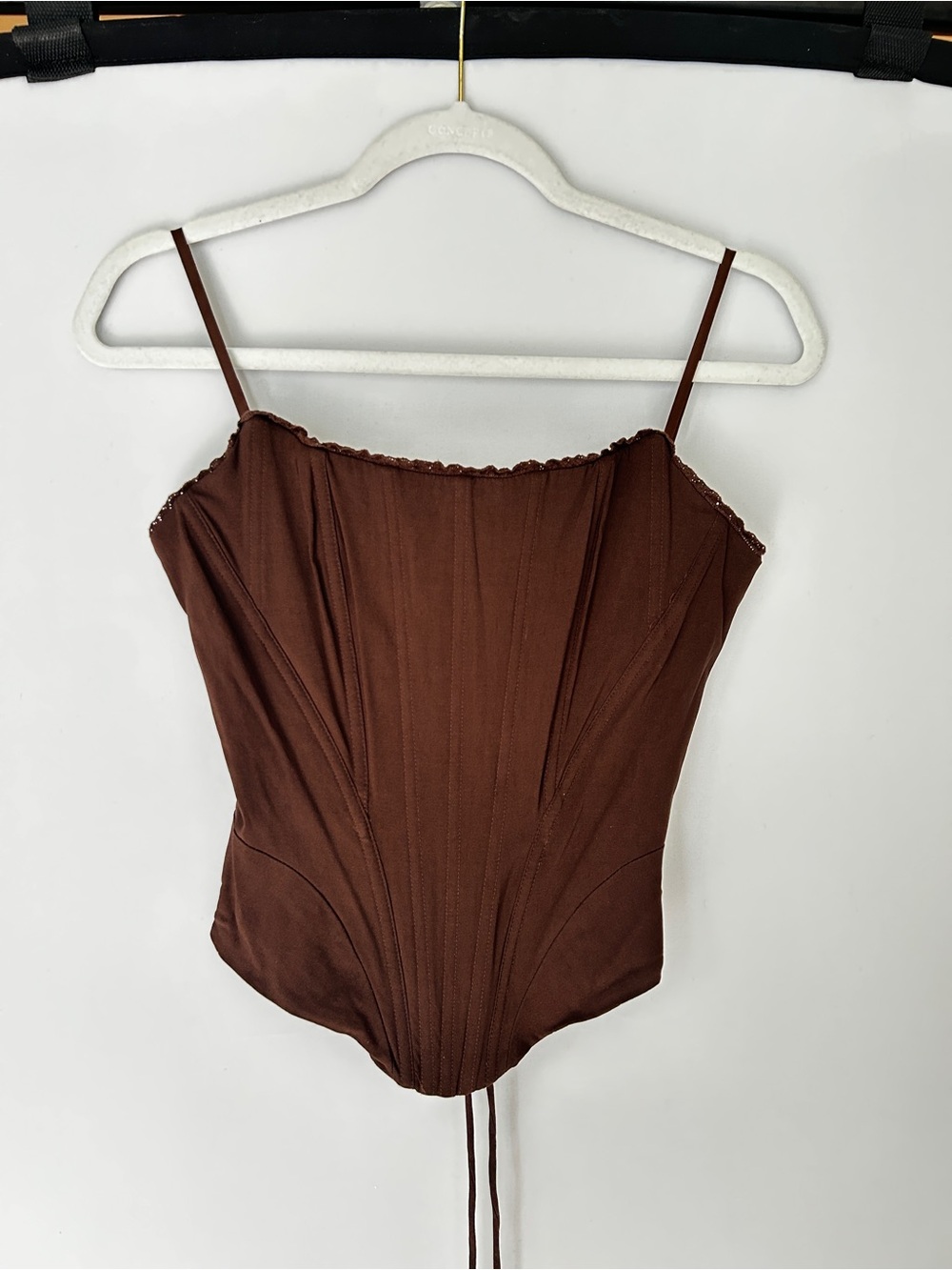 Brown Corset-Style Spaghetti Strap Top